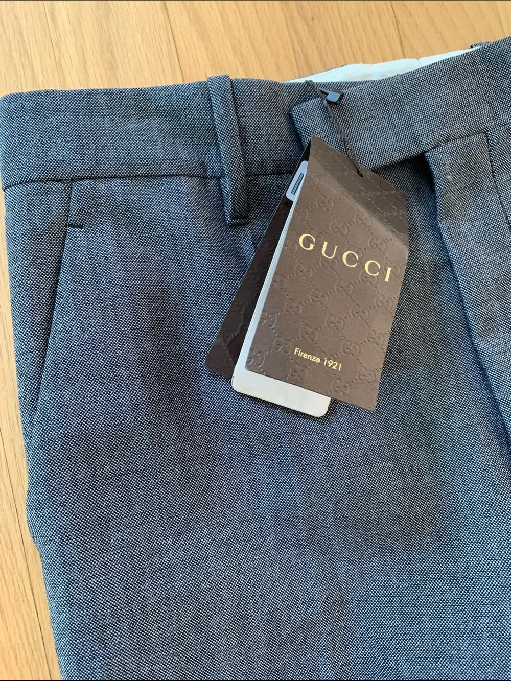 Gucci Men’s Wool Mohair Blend Straight Leg Dress Pants Two Tone Grey Melange 38
